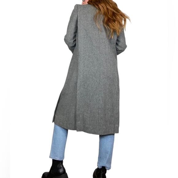 Vintage 80s Light Gray Size Medium 100% Wool Button Front Peacoat Winter Jacket - Picture 4 of 8